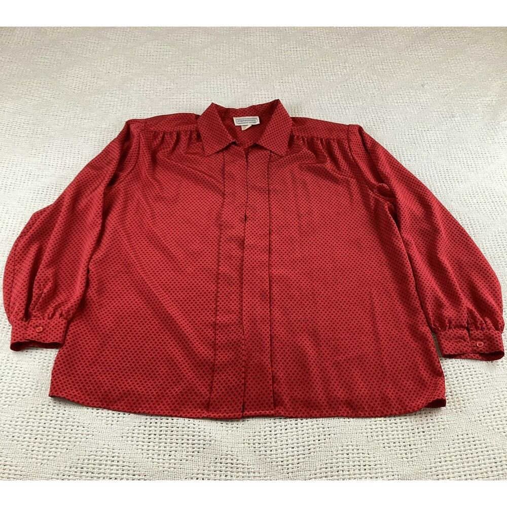 VTG Impressions of California Size 40 Red Black Diamond Pattern Button Up Blouse